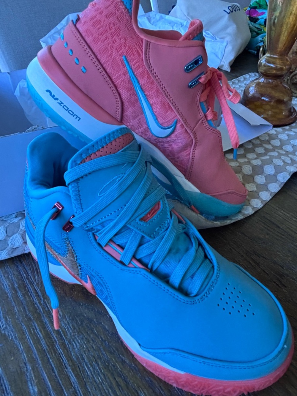 NWOT ZM LeBron NXXT GEN AMPD 8.5 W Leather Mineral Blue/Mango Basketball Shoes
